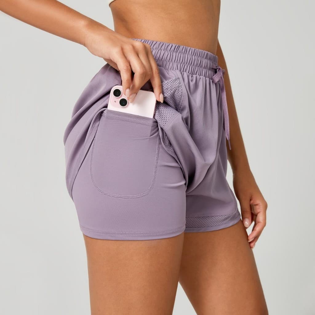 Shorts Feminino Academia Corrida Bolso Oculto Para celular Fitness Duplo Cordão Premium 2 em 1