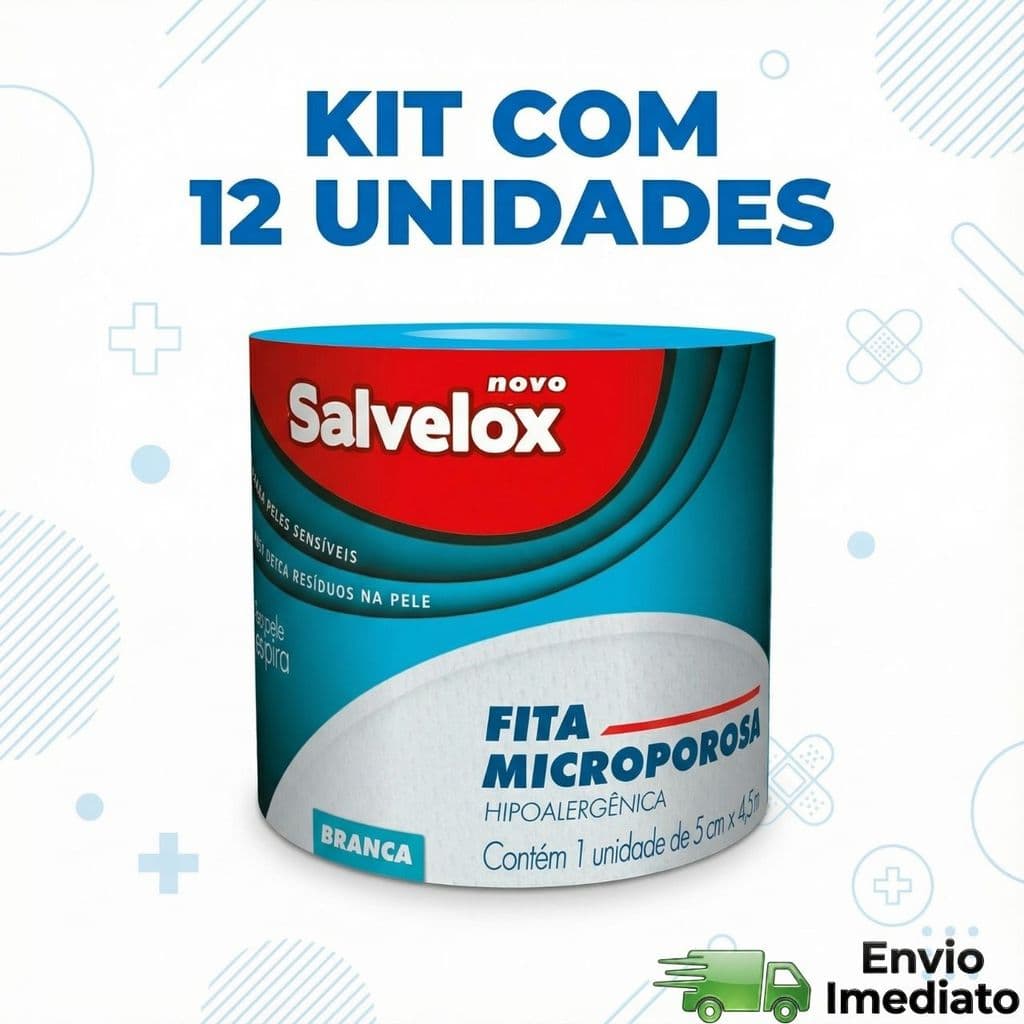 Kit com 12 Fitas Microporosa Hipoalergenica Salvelox 5cm x 4,5 Metros