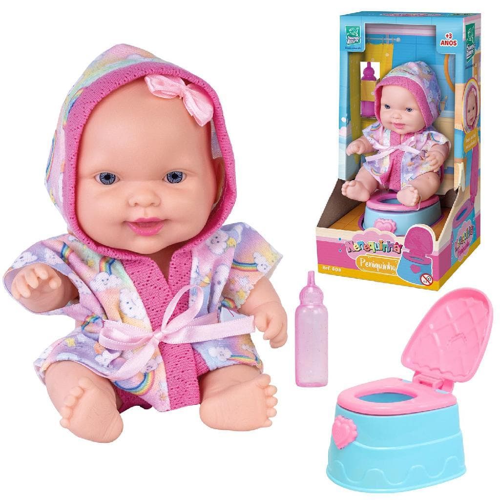 Boneca Bebê Nenequinha Com Peniquinho e Mamadeira Faz Xixi De Verdade  Super Toys
