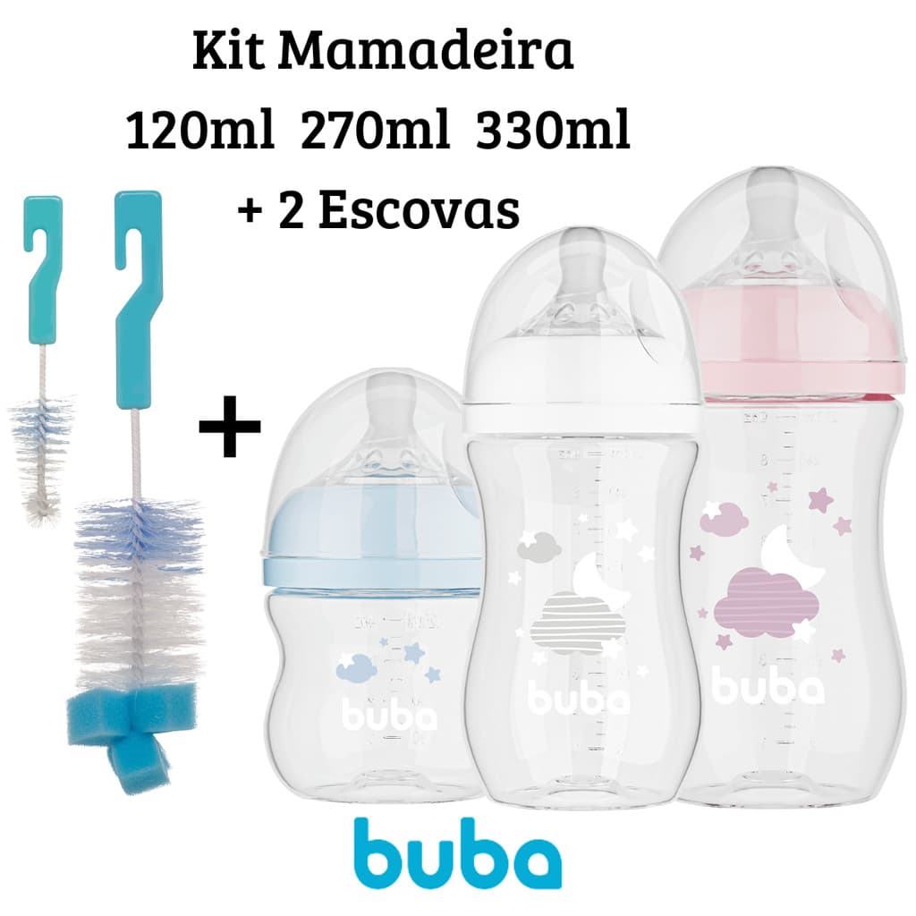 Mamadeira Easy Flow Buba Anticólica Bico Pétala + Kit Escovas Para Lavar Mamadeira