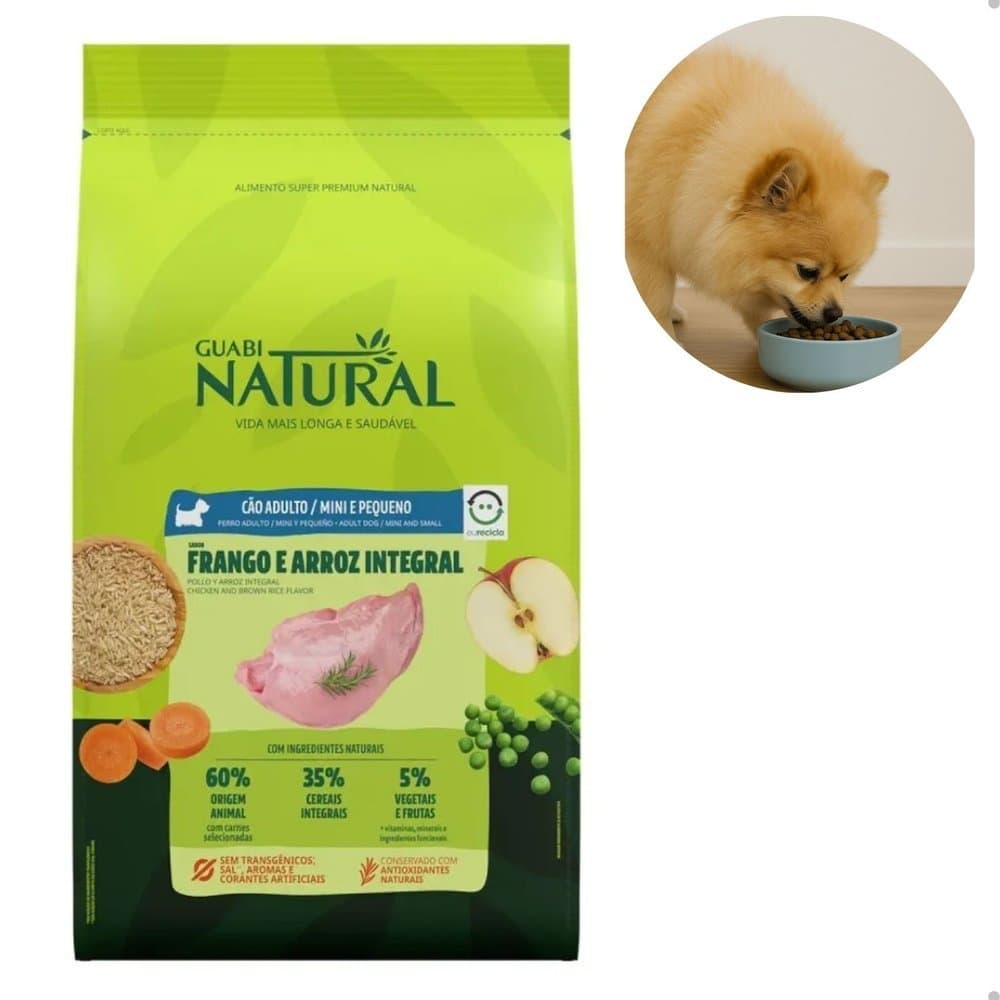 Ração Guabi Natural Cães Adultos Raças Mini e Pequenas Frango e Arroz Integral 20kg