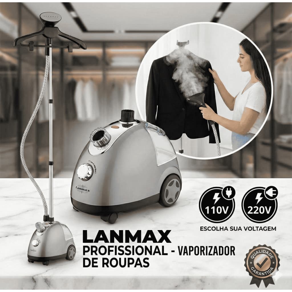 Vaporizador Steamer Vertical Lanmax 1200W Passar Roupa a Vapor Higieniza Cortina Vaporisador Potente