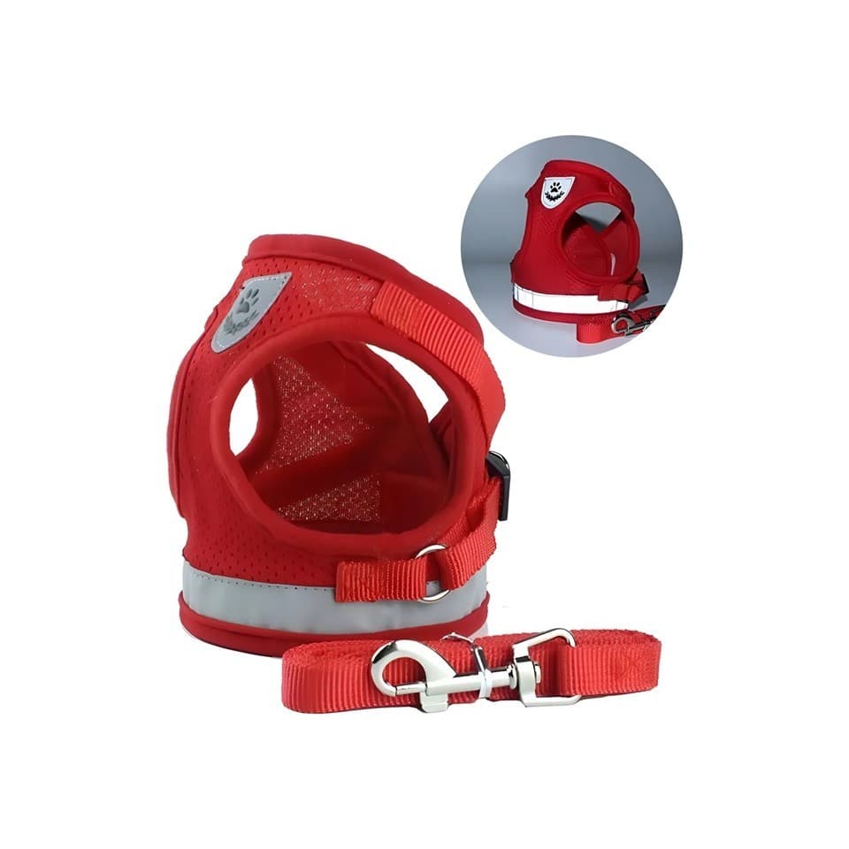 Coleira Guia Peitoral Colete Refletivo Para Cachorro Gato Coelho Pet em Geral + Guia Tamanho GG (XL) Cor Vermelho