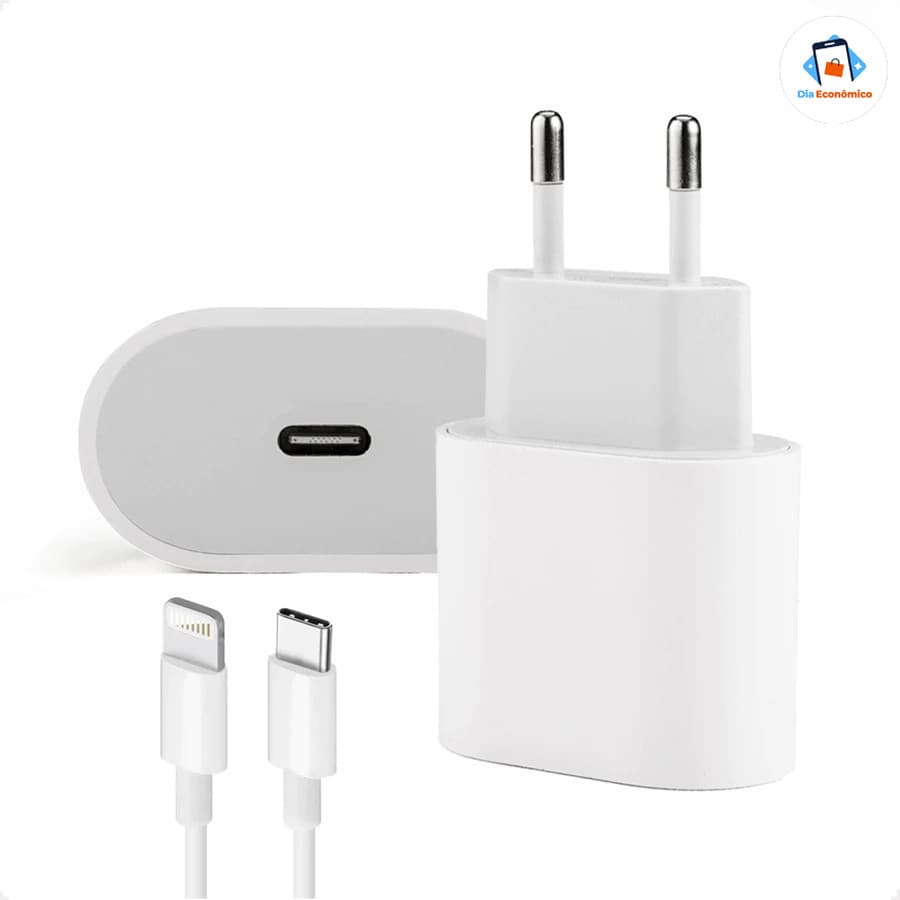 Carregador iPhone 20W PD + Cabo USB-C 1m - Kit Completo Rápido