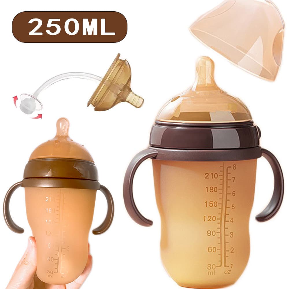 250ml Mamadeira Anticólica De Silicone Com Bico Semelhante Ao Seio Materno E Canudo Com Esfera De Gravidade