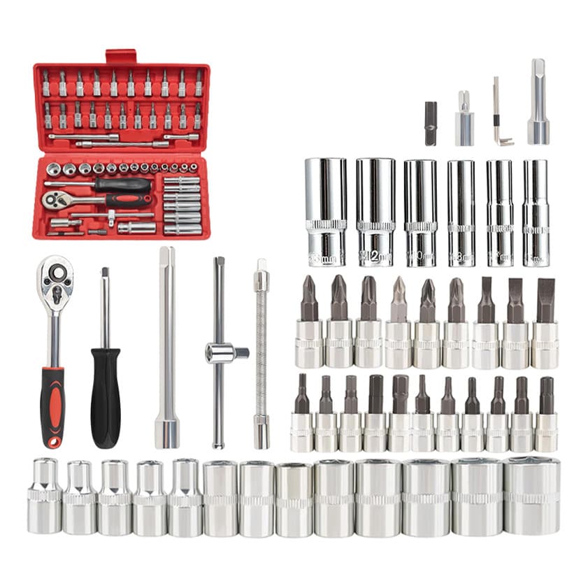 Jogo de Soquetes e Bits 53 Peças com Catraca e Extensões – Kit de Ferramentas Completo com Maleta