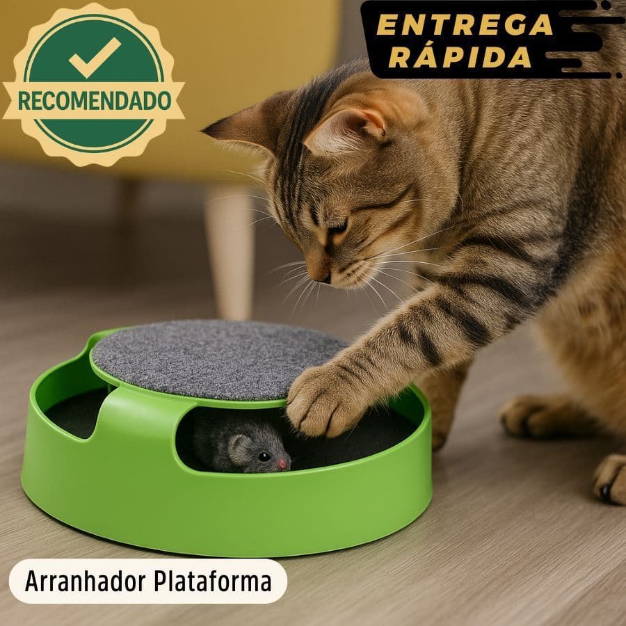 Brinquedo Interativo  Tapetinho Arranhador Gato com Ratinho Giratório Anti Estresse Resistente