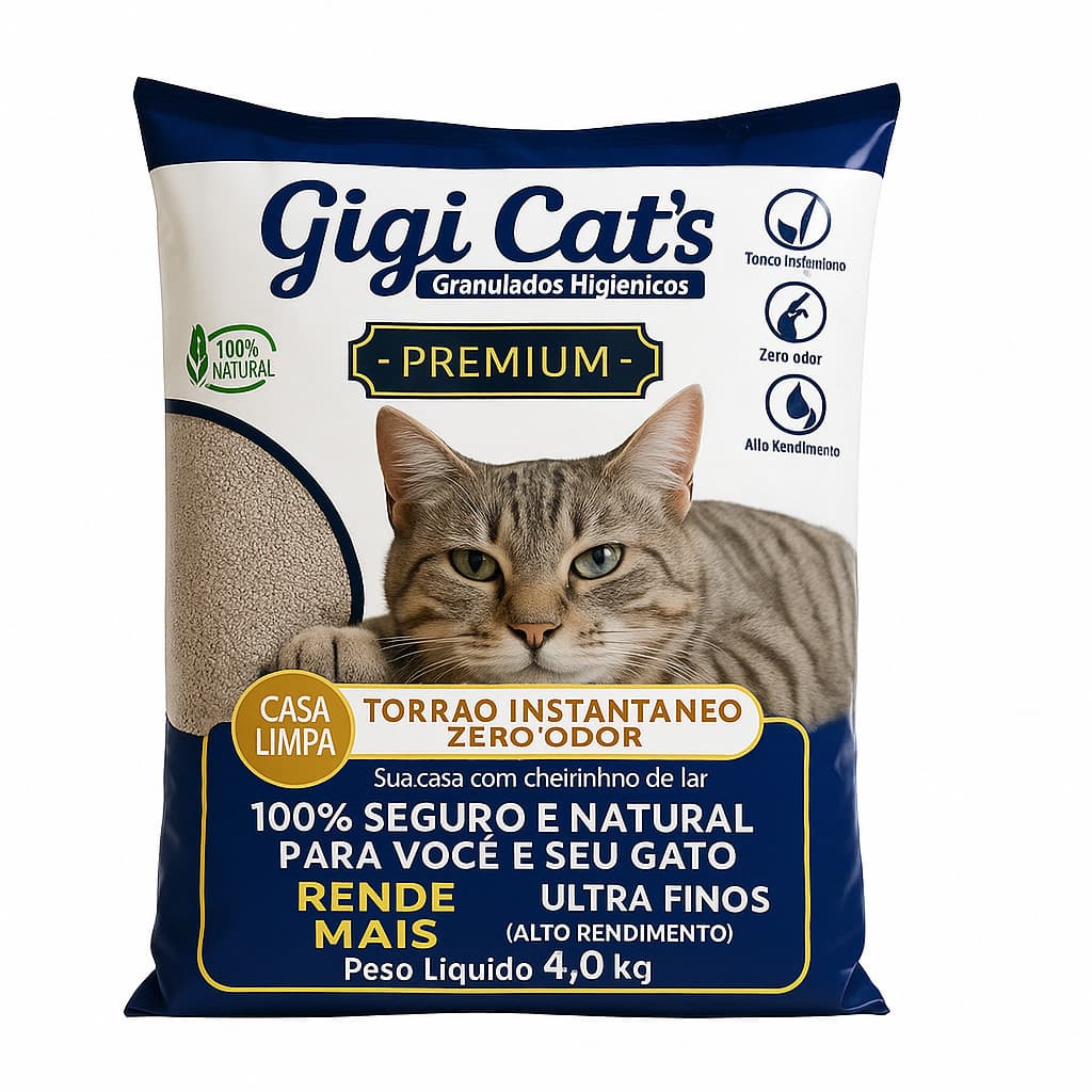 Areia Sanitária Gigi Cats 4kg | Areia Gato Aglomerante | Super Absorção e Controle Odor
