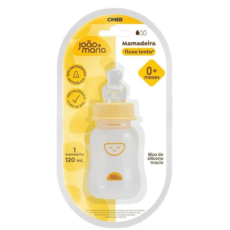 Mamadeira João e Maria 120ml Fluxo Lento 0+ Meses Cimed