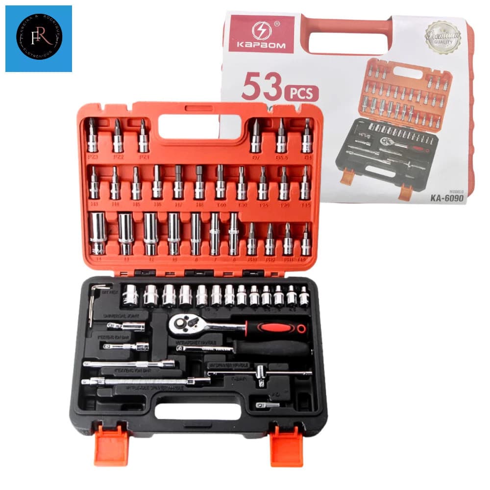 Jogo Soquetes Maleta 53 Peças Completo Bits Catraca Kit Ferramentas Kapbom KA-6090