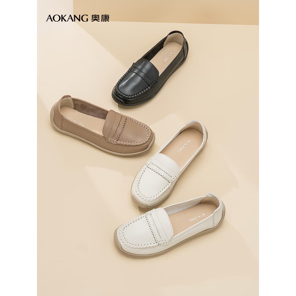 Okcom sapatos femininos primavera outono couro genuíno confortável um Pedal confortável mocassins escritório Casual All-