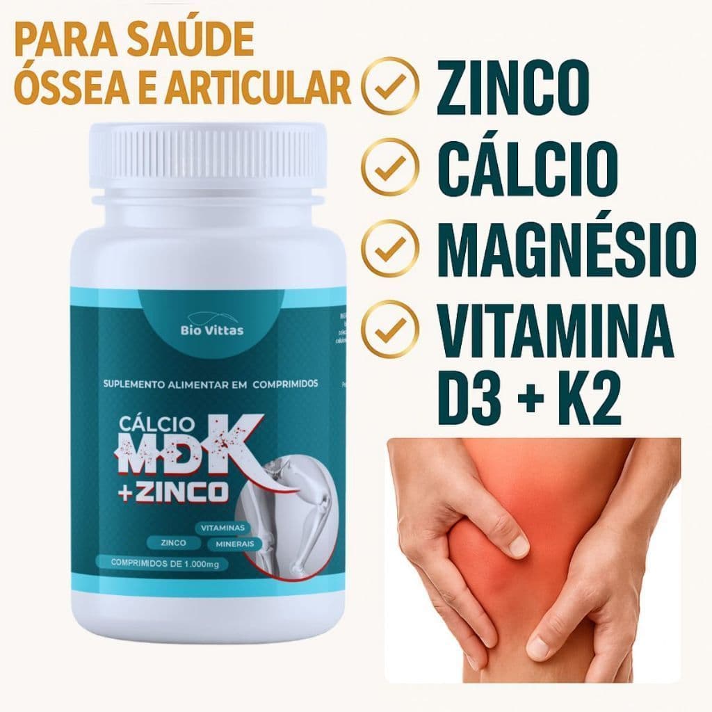Vitamina D3 2.000 UI, Vitamina K2, Magnésio e Zinco - Cálcio MDK + ZINCO  - Bio Vittas