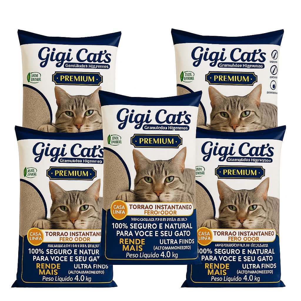 Areia Sanitária Gigi Cats Kit 5x4kg Aglomerante para Gatos C/ Controle Odor