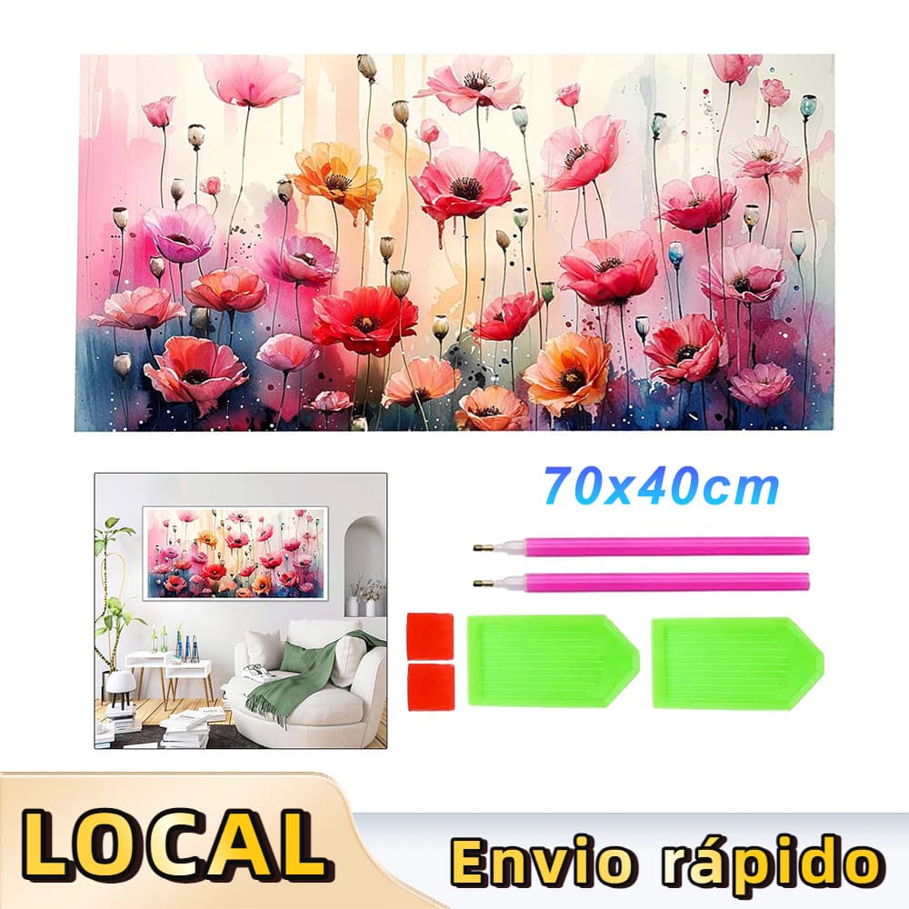 Pintura de Diamante 5D Tema Flor Rosa 70x40cm – Conjunto Completo com Tela, Caneta, Bandeja e Cola, Hot Sale, Elegante