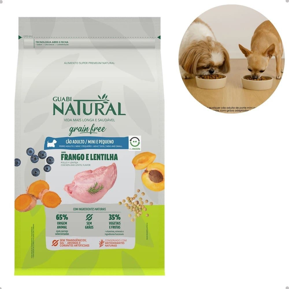 Ração Guabi Natural Grain Free Frango e Lentilha para Cães Adultos Raças Mini e Pequenas 10,1kg