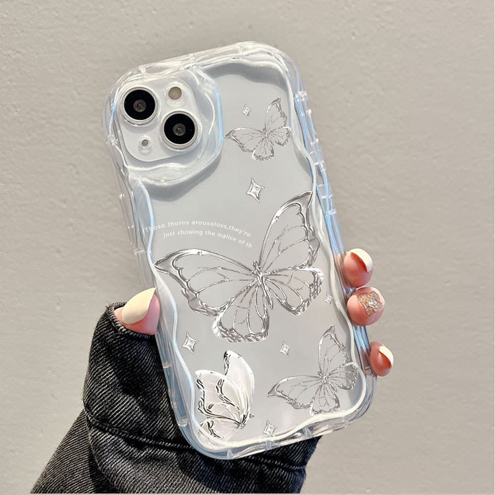 Capa Para Samsung A56 A36 A55 A54 A16 A15 A14 A05 A51 A52 A34 A35 A32 A13 A12 A04E Prata Em Pó Borboleta Creme Caso