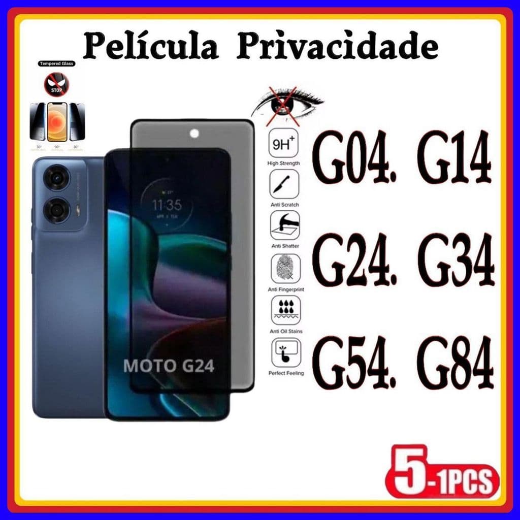 Película de Privacidade 3D Vidro Temperado Anti Spy  MOTO G04 G14 G24 G34 G54 G84