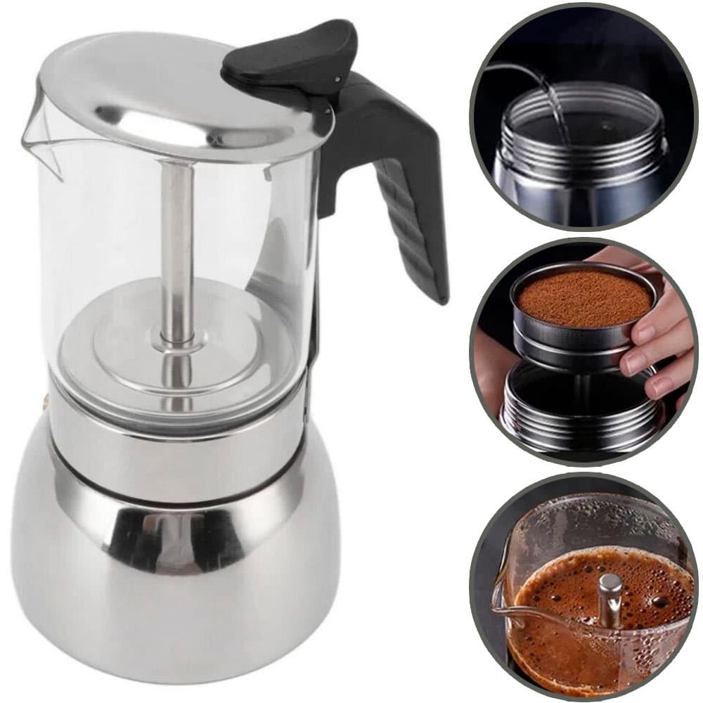Cafeteira Moka Expresso Italiana Mimo Style Inox e Vidro 6 Cafés 300ml Indução