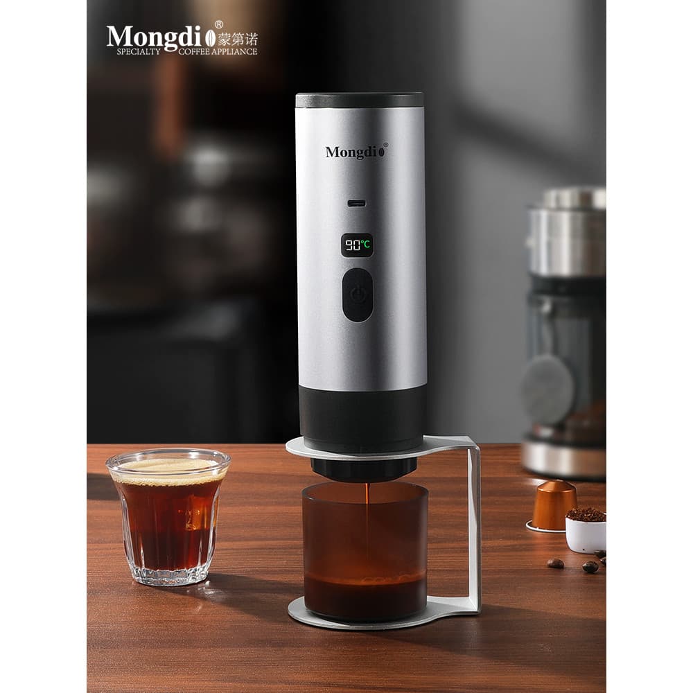 Mongdio máquina de café portátil cápsula máquina elétrica café expresso pequeno extrator doméstico ao ar livre