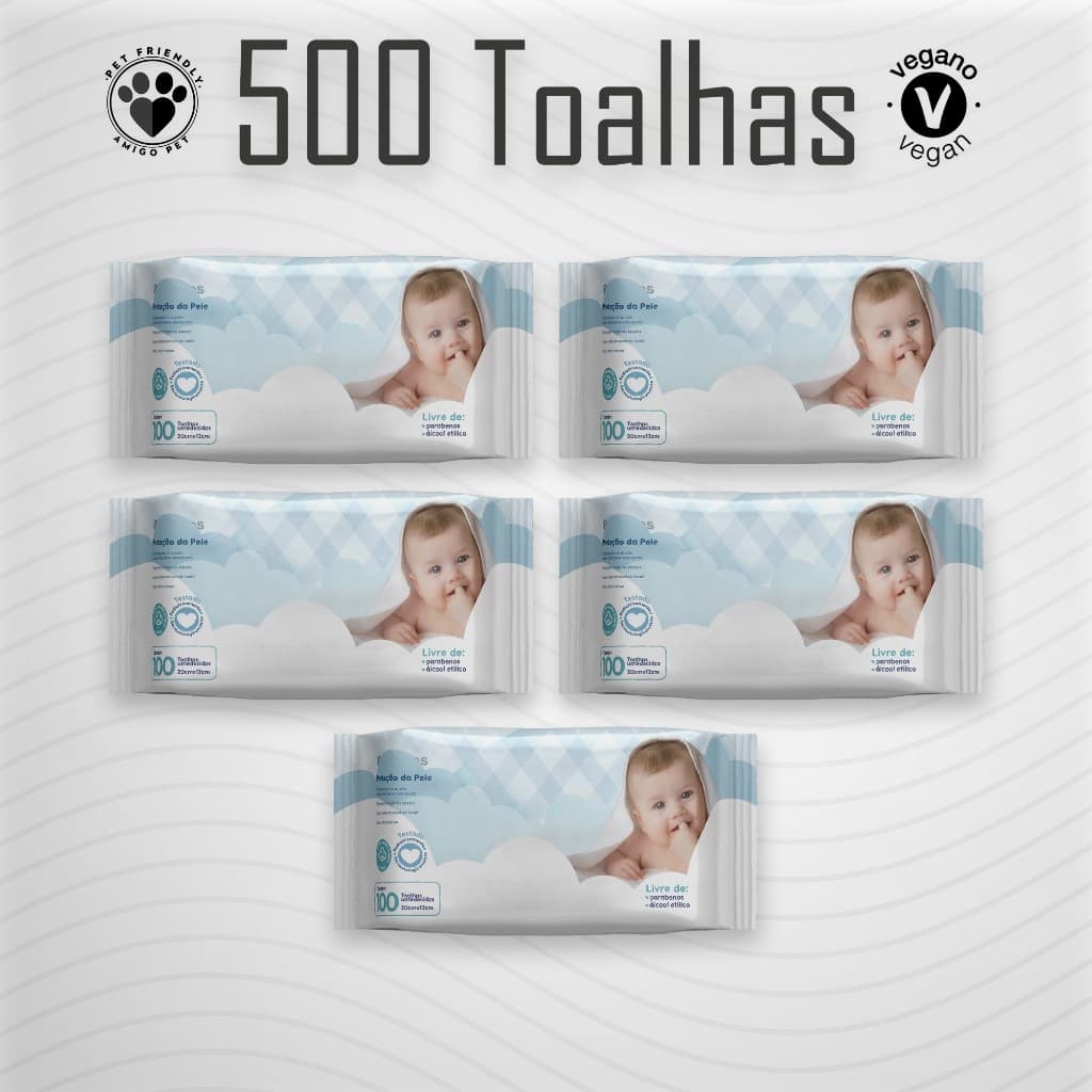 Kit 5 Toalhas Umedecidas Gio Baby 100 Folhas 98% Água Lenço umedecido bebê Vegano Hipoalergênico