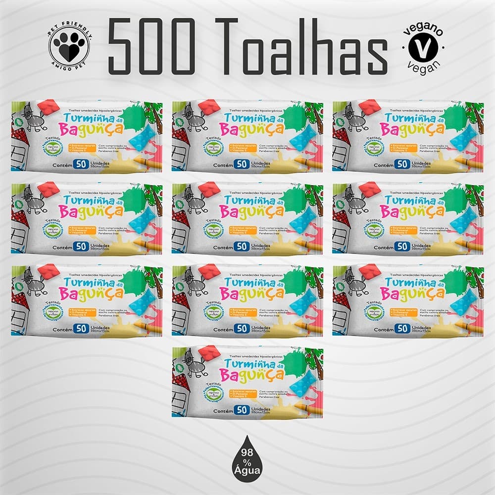 Kit 10 Pacotes Toalhas Umedecidas TURMINHA DA BAGUNÇA - 50 Folhas 20 x13 cm
