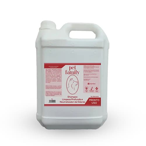Shampoo Para Cães e Gatos Limpeza Profunda e Neutralizador de Odores Pronto Para Uso Pet Family 5L