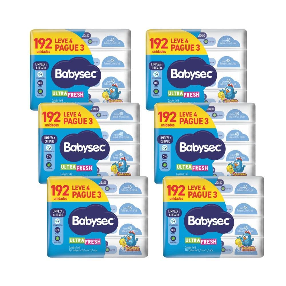 6x Pack 4 Toalhas Umedecidas BabySec 48 Folhas