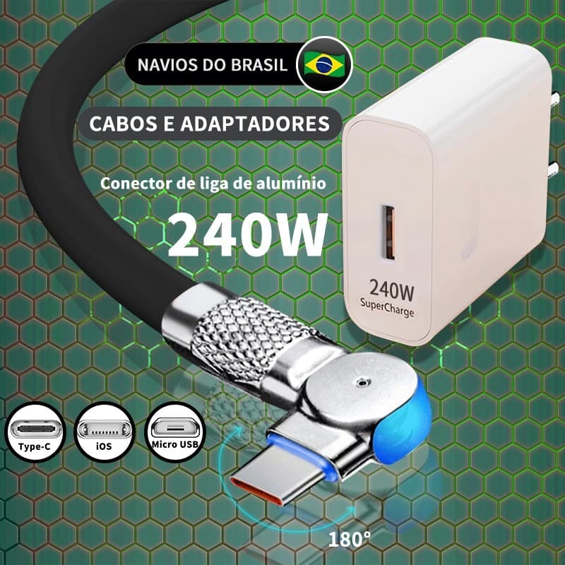 cabo de iphone Cabo Turbo USB Carregador Rápido Aplicável A Tipo C Micro USB Carregador 240W Com 180 ° Rotação