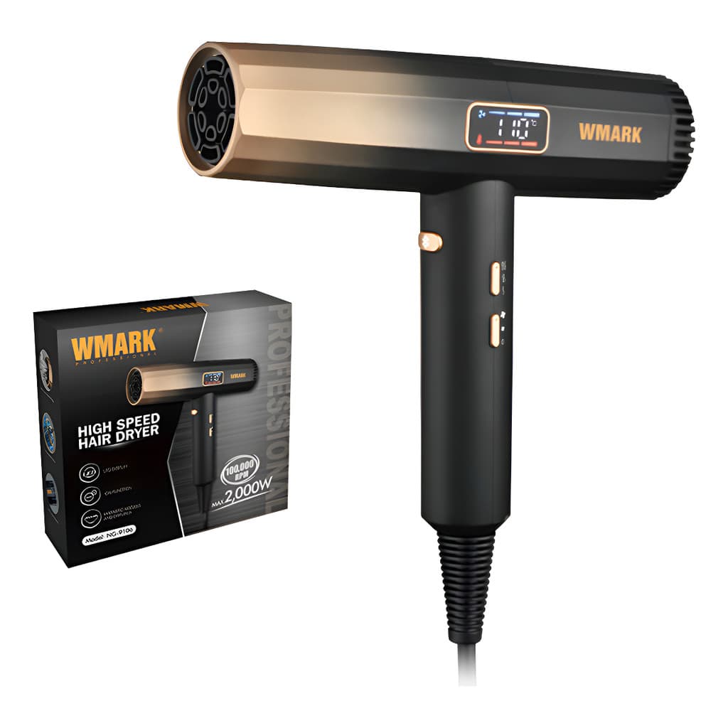 Secador Cabelo Wmark Ng9106 Com Visor Digital Profissional Alta Potência Dourado 220V