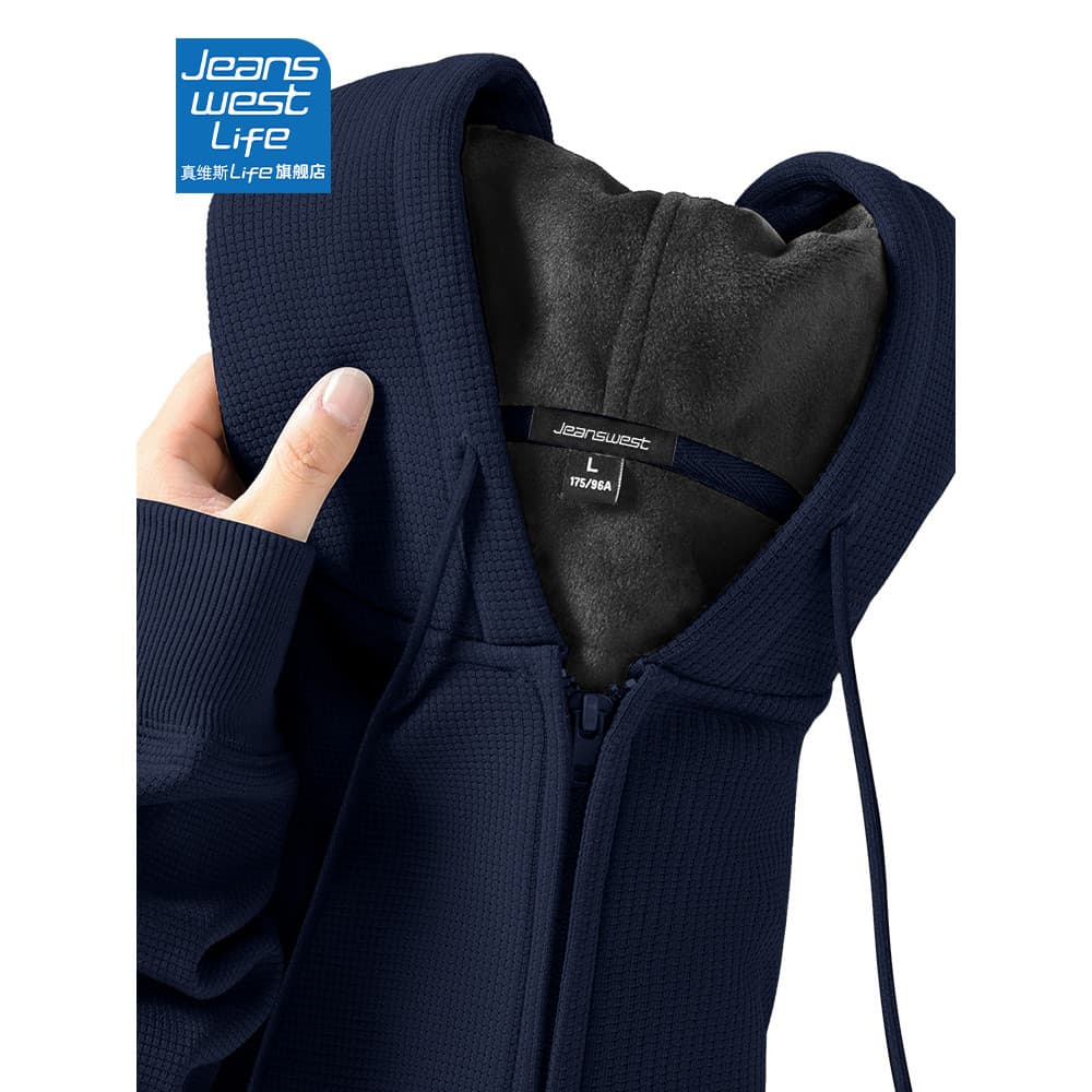 Zhenweisi LIFE Waffle Forro de Lã Jaqueta Masculina Inverno Pesado Engrossado Quente Cardigan Masculino Jaqueta Com Capu