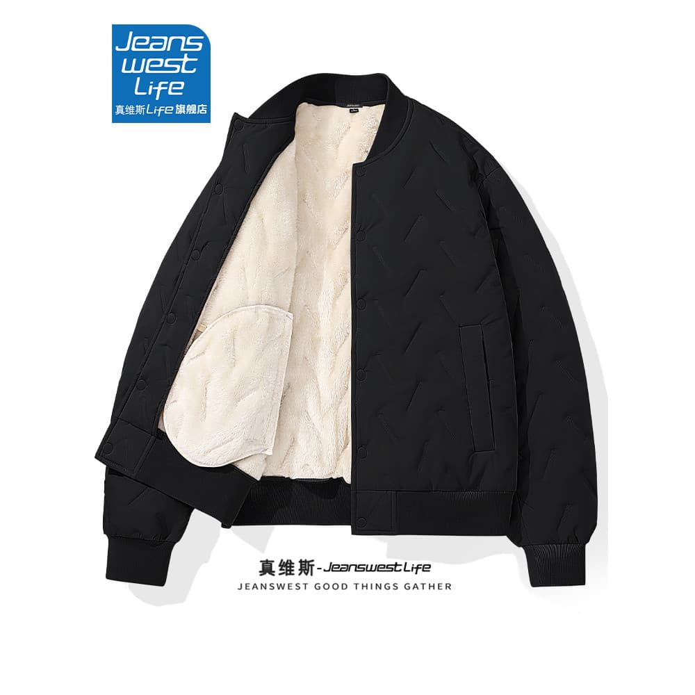 Zhenweisi LIFE Forro de Lã Engrossado Jaqueta Acolchoada Masculina Gola de Beisebol de Inverno Jaqueta Masculina Quente 