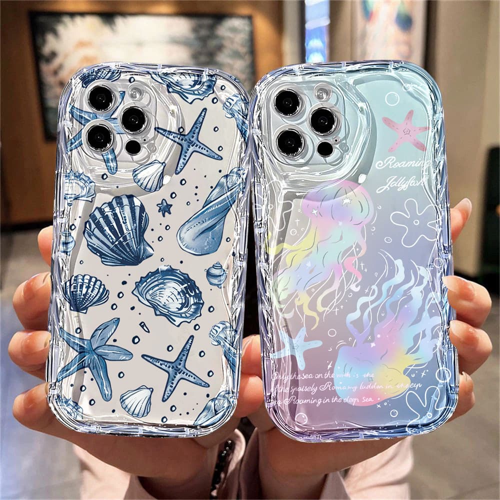 Capa Para Samsung A56 A36 A15 A55 A16 A54 A14 A05 A51 A52 A34 A35 A32 A13 A12 A04E Concha Água-Viva Bonito Caso De Telef