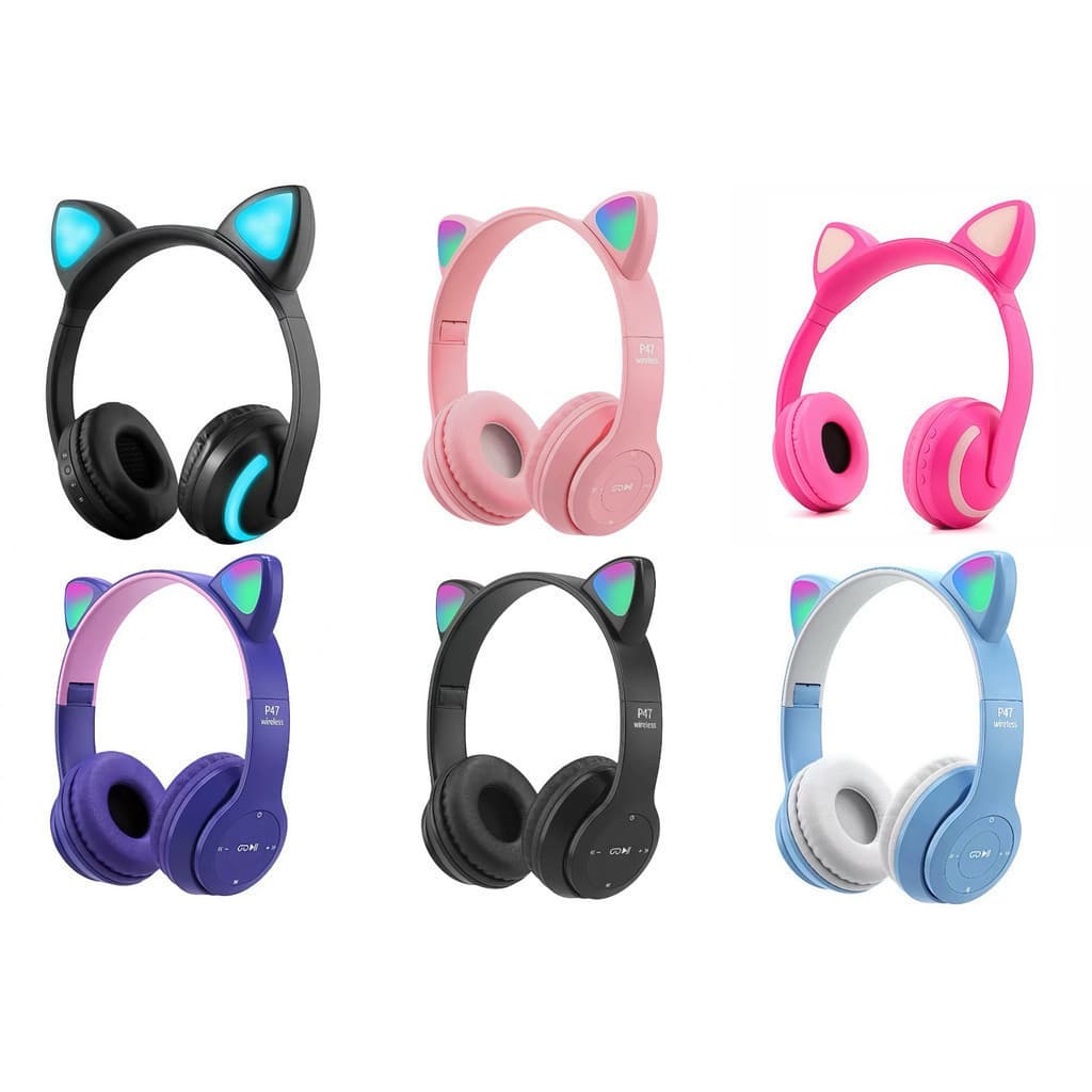 Fones de ouvido Bluetooth gatinho com LED colorido   MING