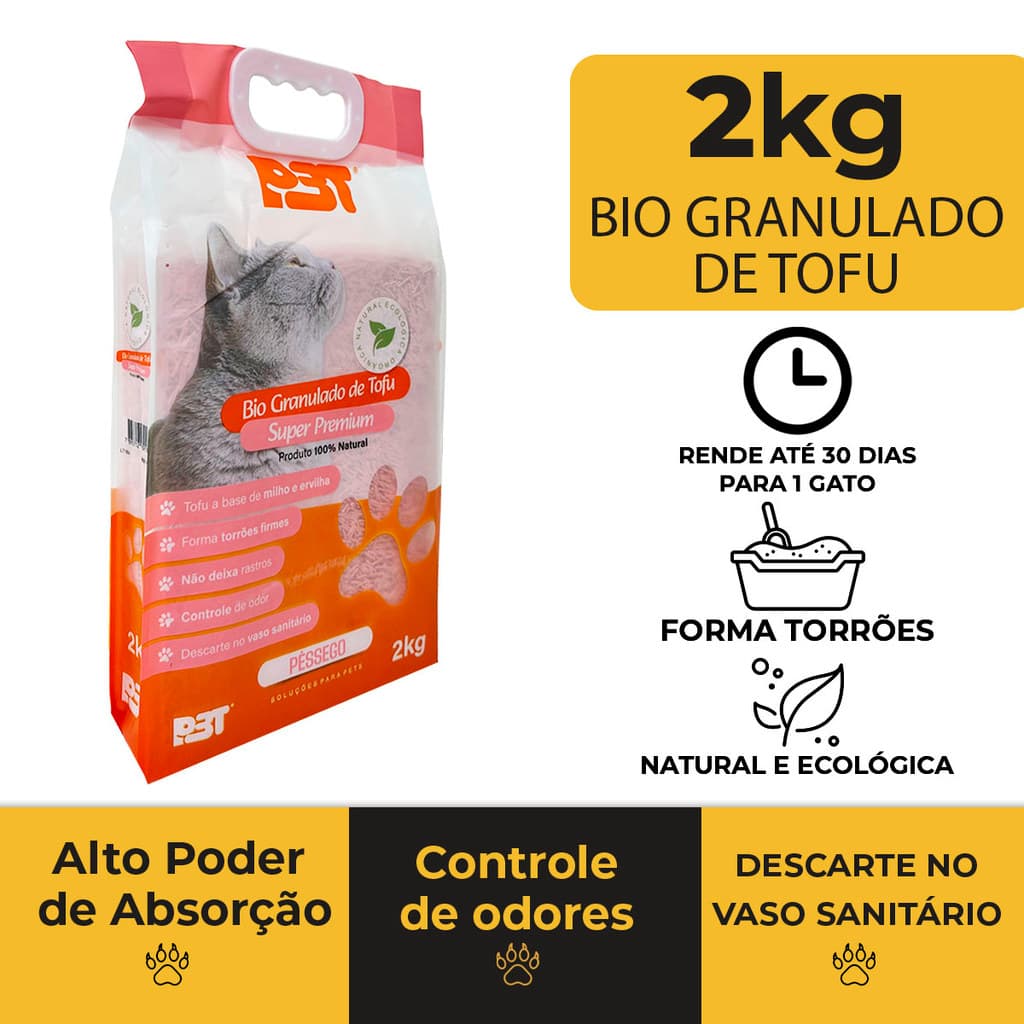 Granulado Banheiro de Gato Biodegradável Tofu 2kg Areia Sanitária de Gato Lavanda