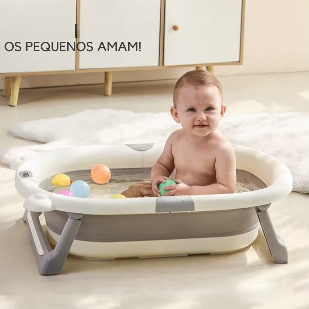 Banheira C/ Termômetro Oval Dobrável Infantil Design Moderno Inovadora Premium Para Bebê Portátil