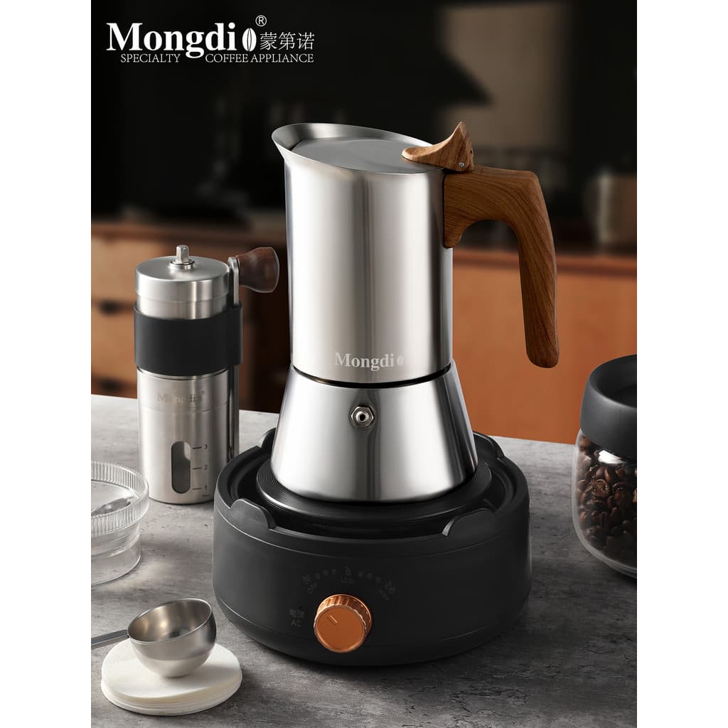 Mongdio Mongdio Pot Máquina de café expresso de aço inoxidável Moka Cafeteira Extração Pote Conjunto de eletrodomésticos