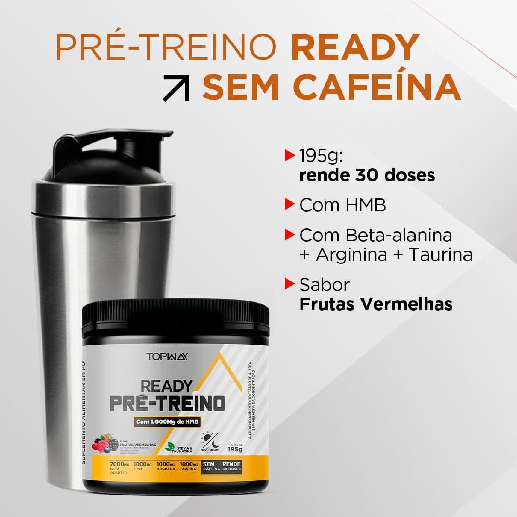 Pré treino ready com HMB sem cafeína 195g topway suplemento em pó frutas vermelhas