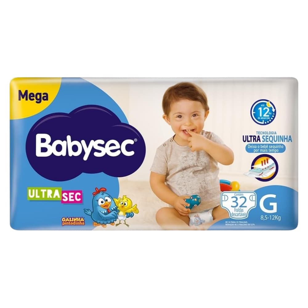 Fralda BabySec Ultrasec Galinha Pintadinha Mega G Pacote c/32un