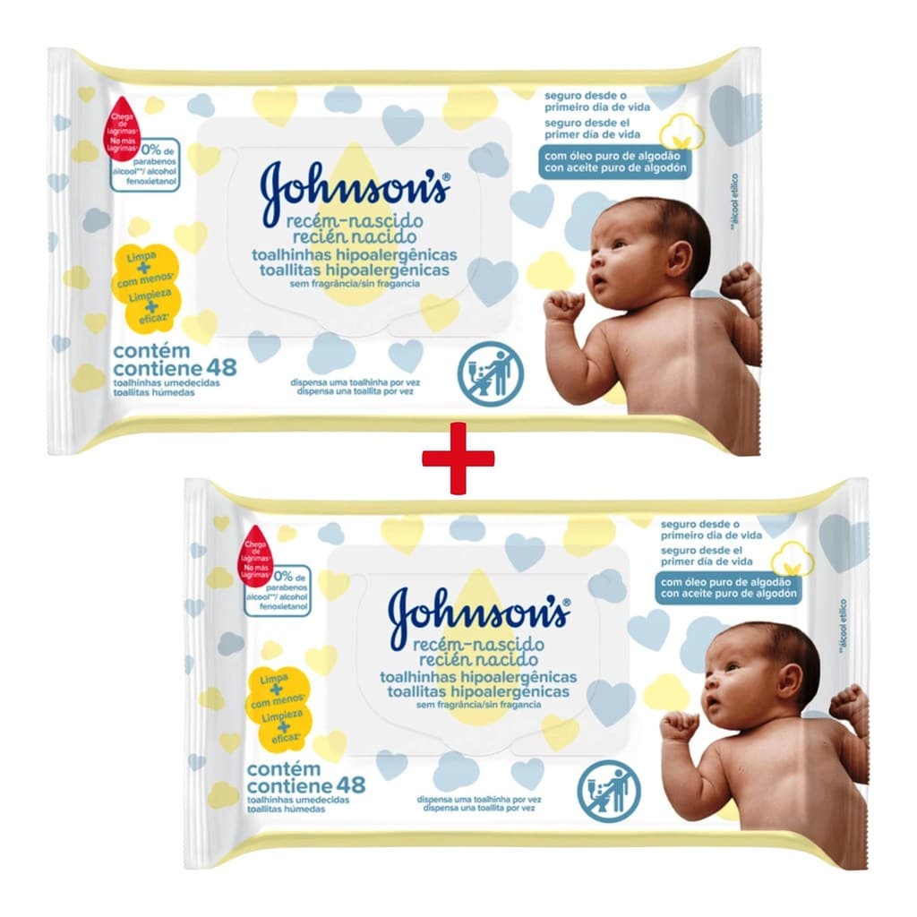 Kit com 2 Lenços Umedecidos Johnson's Baby Recém-Nascido 48un