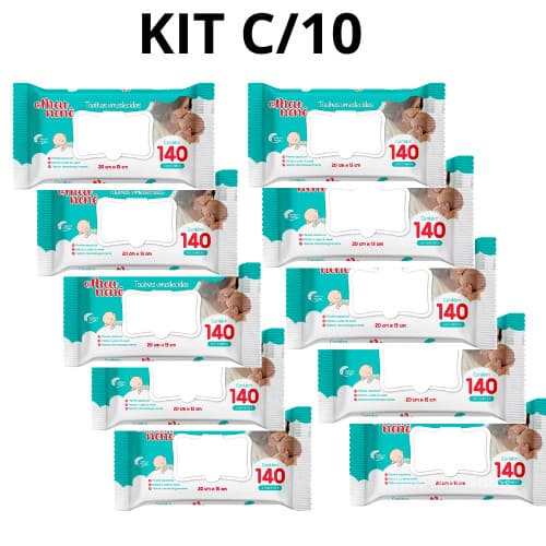 Meu Nene Toalha umedecida 140 Unid - Kit c/10 - 1400 Unid - Com Tampa