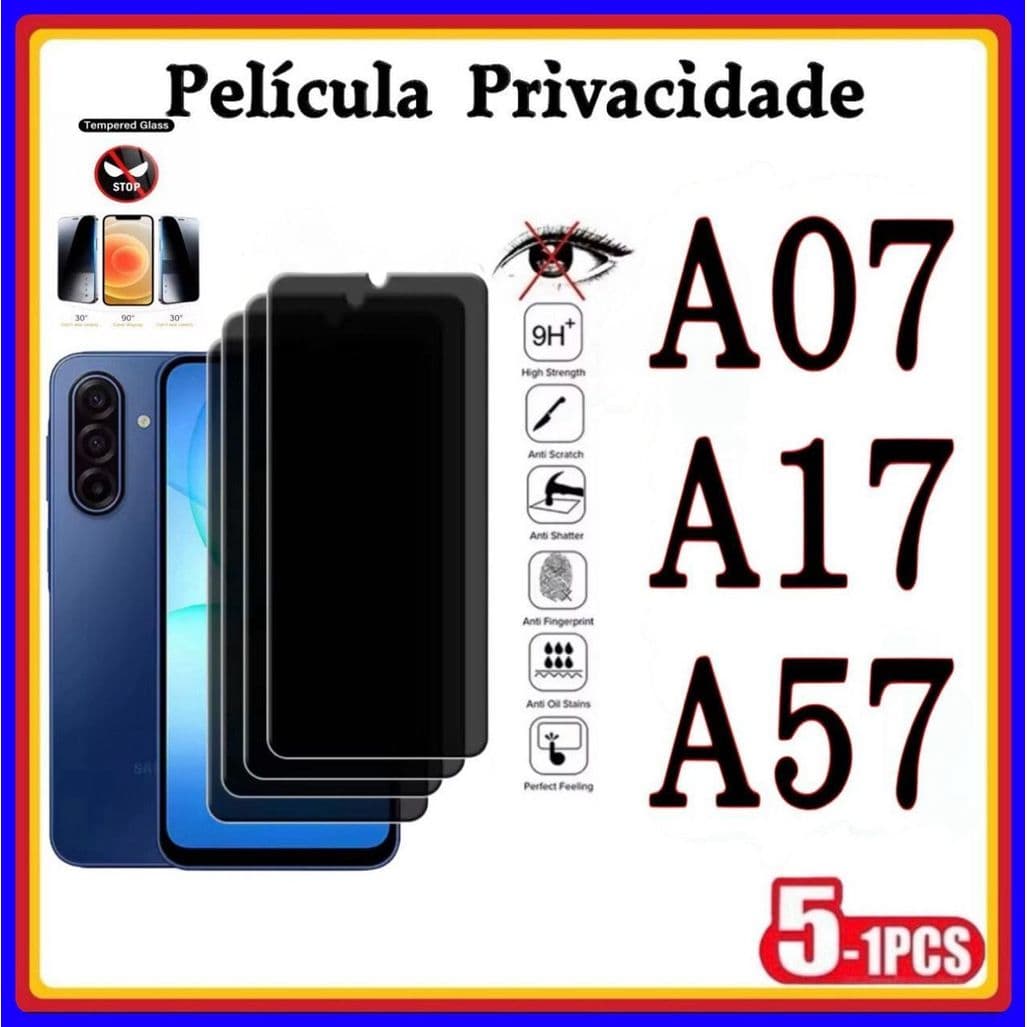 Película de Privacidade 3D Vidro Temperado Anti Spy Pra Samsung A07 A17 A57