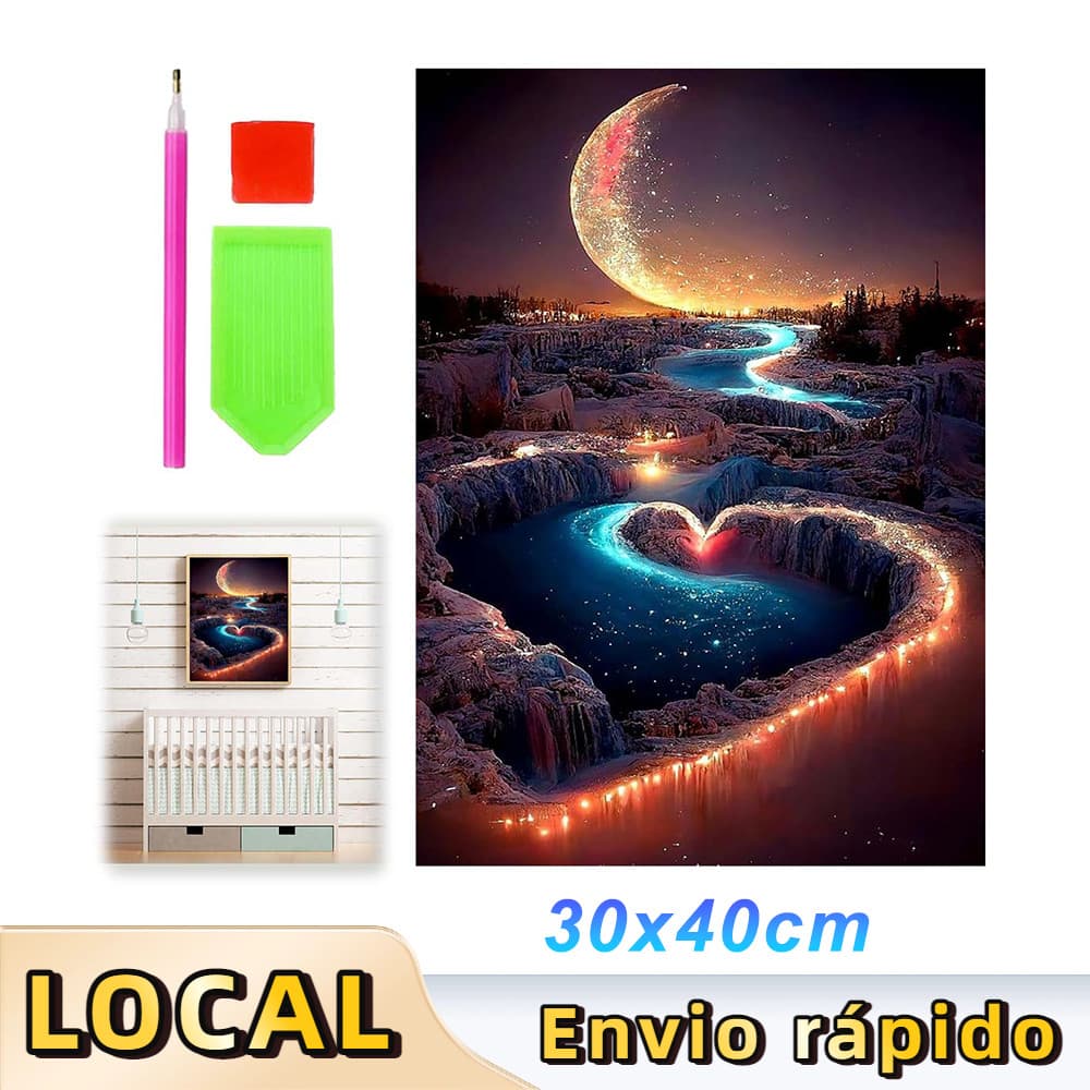Pintura de Diamante 5D Tema Lua e Céu Estrelado 40x30cm – Kit DIY, Adequado para Iniciantes e Amantes da Arte