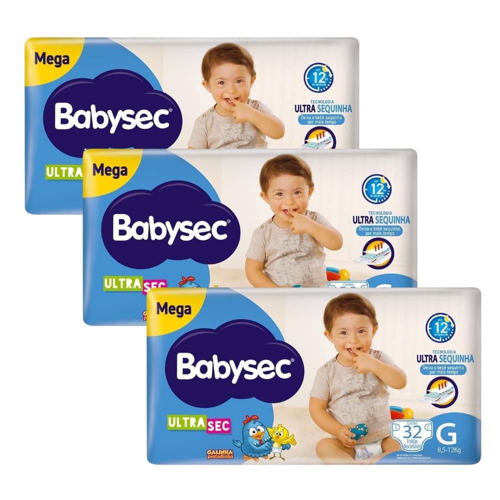 3x Fralda BabySec Ultrasec Galinha Pintadinha Mega G c/32un