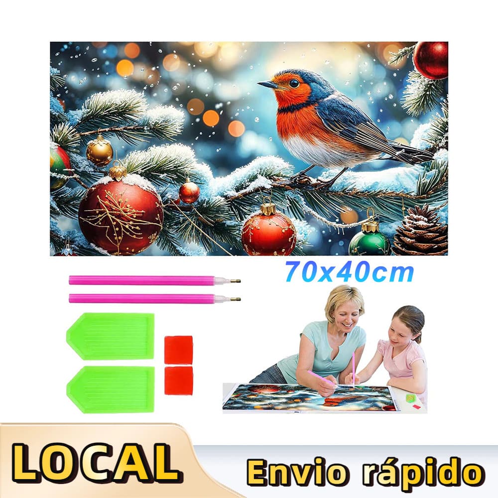 Pintura de Diamante 5D Tema Natal 70x40cm – Conjunto Completo com Ferramentas, Inclui Tela, Caneta, Bandeja e Cola