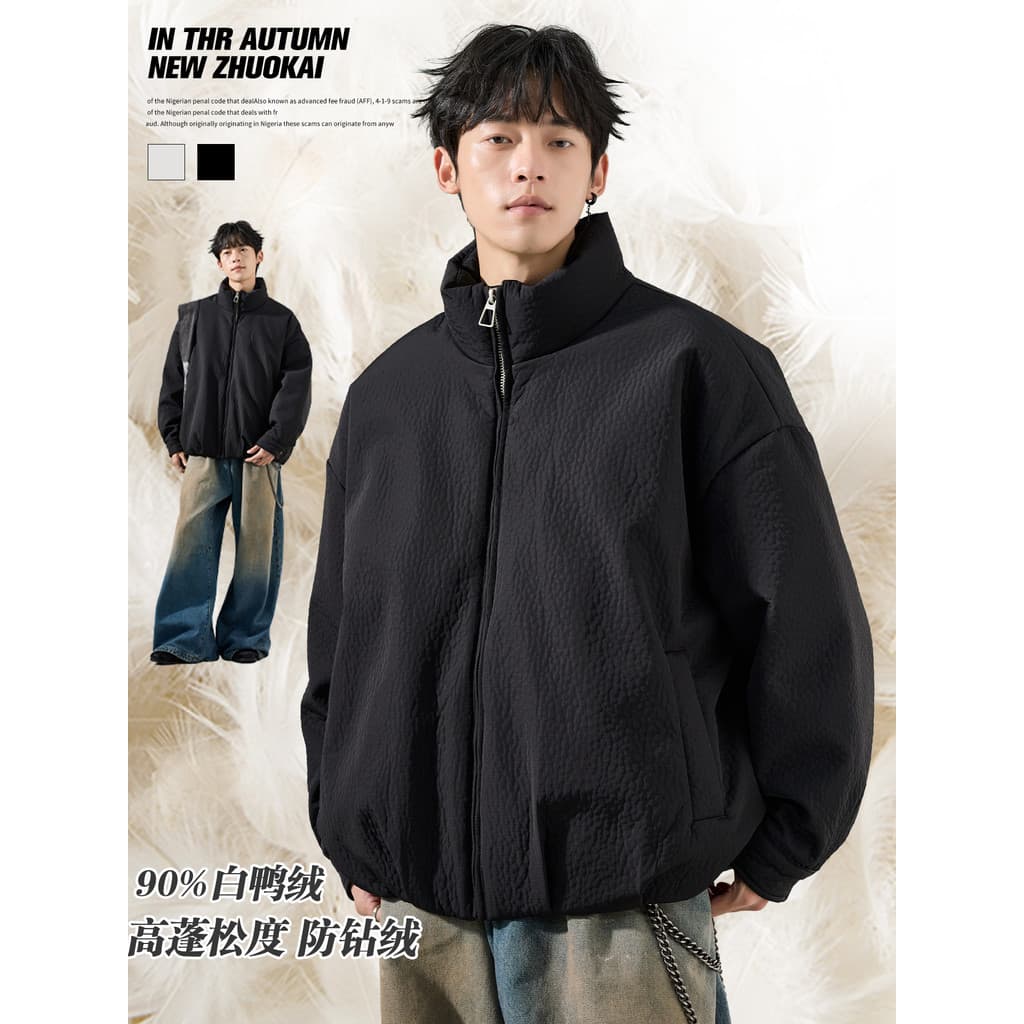Jaqueta curta quente masculina outono inverno zíper jaqueta americana jaqueta de algodão lichia couro meninos jaqueta