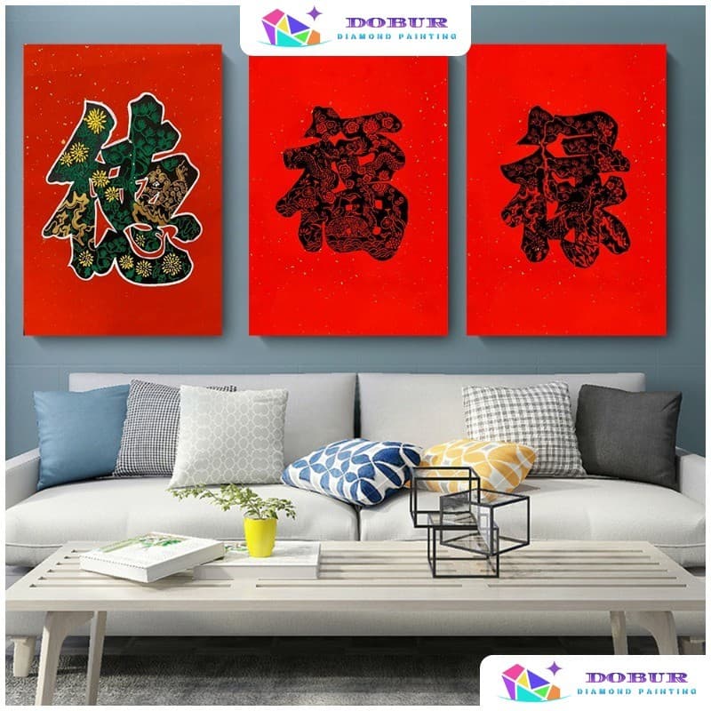 DOBUR | Conjunto De Pintura Diamante Vermelho " Fu " 5D DIY Redondo/Quadrado Tela De Perfuração Completa Com Número Arte