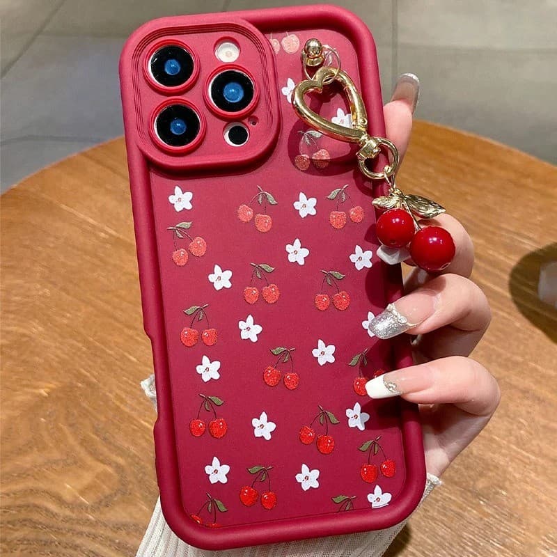 Capa De Telefone De Silicone Com Padrão De Cereja Vermelha Para iPhone 17 16 15 14 13 12 11 Pro Max 16E XS 7 8 Plus Corr
