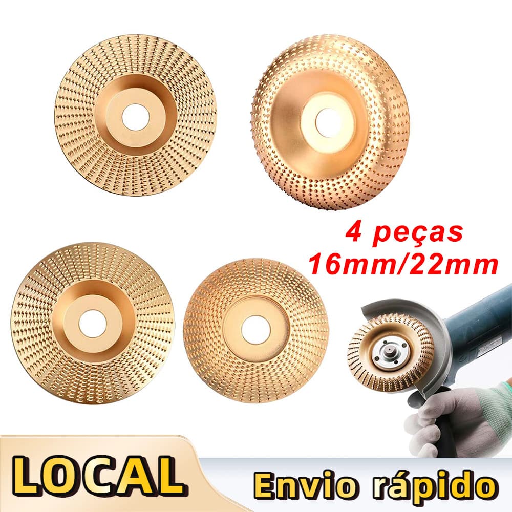 4 peças Disco de Desbaste Dourado p/Madeira 100mm – Côncavo,Uso em Esmerilhadeira,Diâmetro interno 16/22mm