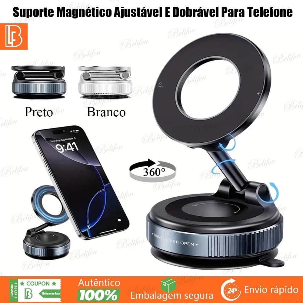 Suporte para Celular Magnético Giratório 360 Graus Dobrável Universal Para Carro Painel Mesa Ímã N52 Forte