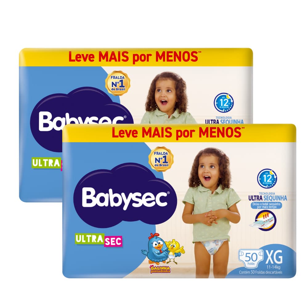 Kit Econômico 2x Fralda BabySec Hiper XG c/50 uni- Ultrasec Galinha Pintadinha Conforto e Alta Absorção
